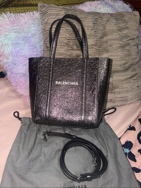 Balenciaga Metallic Black Small Tote with Detachable Strap